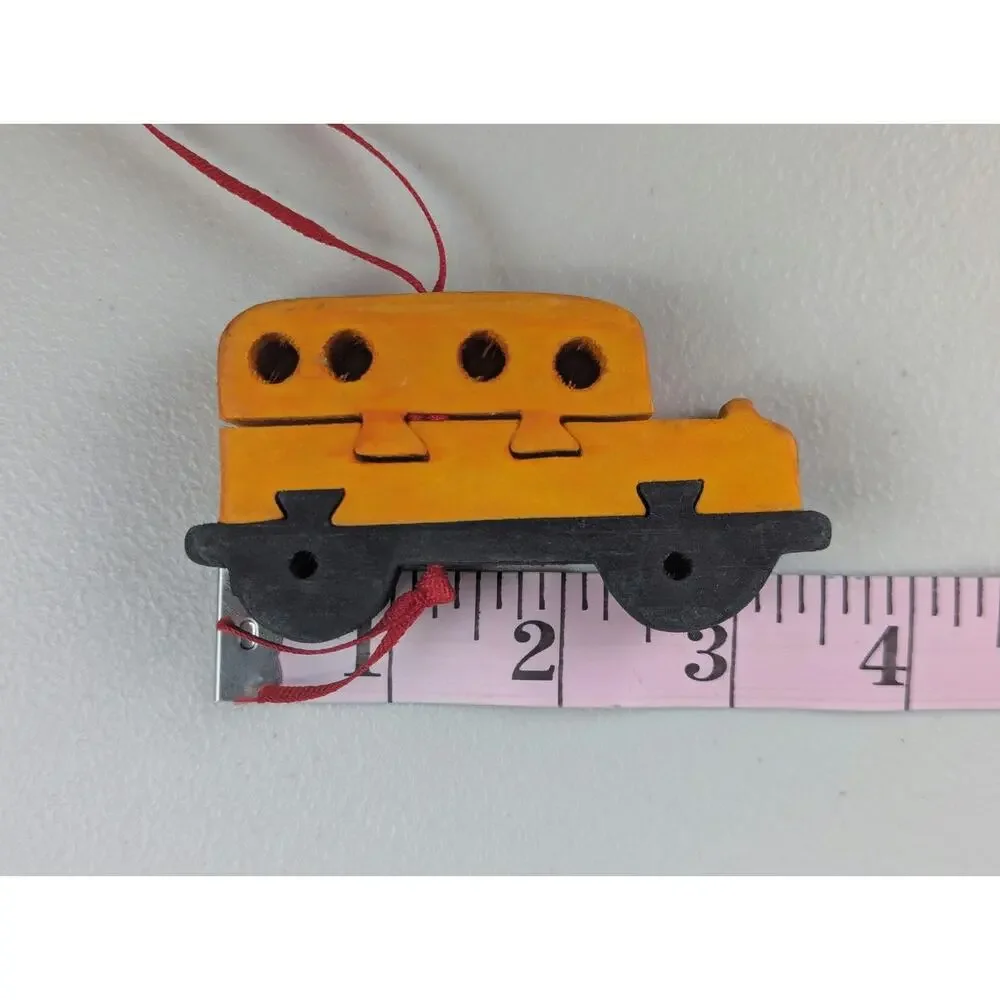 Vtg Wooden Train Ornament Puzzle Yellow Black Christmas Retro Eclectic Cottage